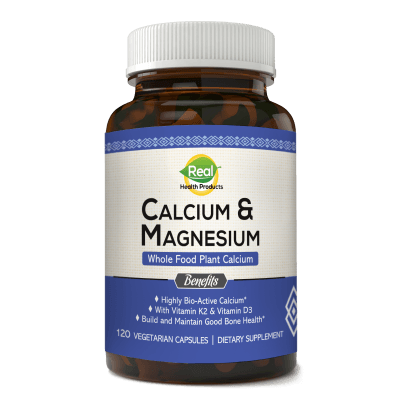 Real health products calcium and magnesium supplement with vitamin d for osteoporosis, optimal bone health and muscles. 120 Capsules