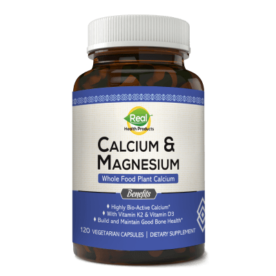 Real health products calcium and magnesium supplement with vitamin d for osteoporosis, optimal bone health and muscles. 120 Capsules