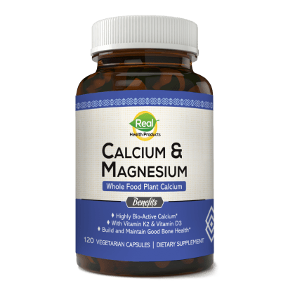 Real health products calcium and magnesium supplement with vitamin d for osteoporosis, optimal bone health and muscles. 120 Capsules