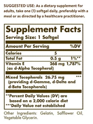 Solgar Vitamin E Supplement Facts