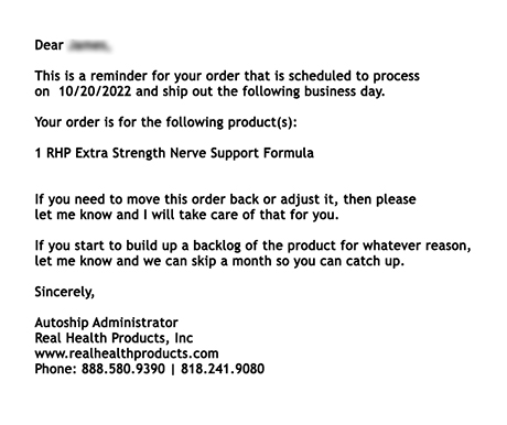 RHP Autoship Reminder email